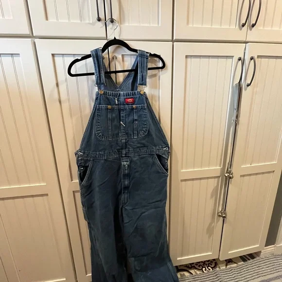 Dickies Blue Denim Bib 36x32 Overalls with Brass Hardware - Picture 2 of 11